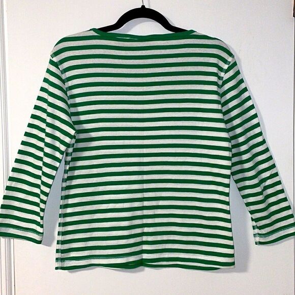 Oleg Cassini Sport green & white stripe 3/4 sleeve boat neck tee size Medium - Picture 3 of 8